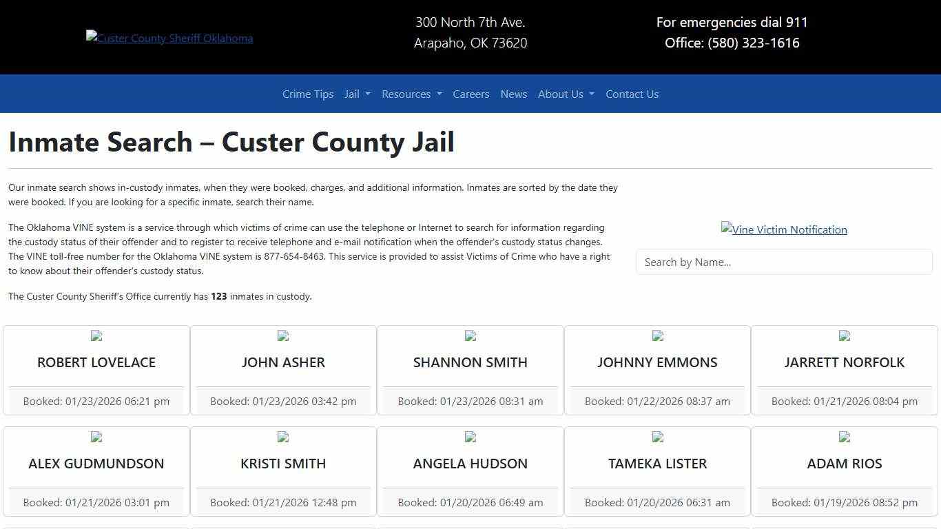 Inmate Search Custer County Sheriff's Office